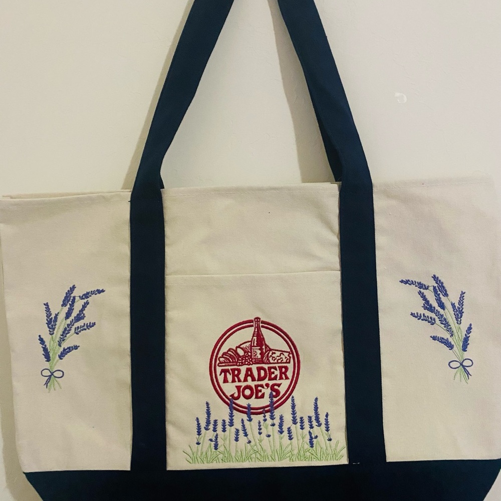 2 NWT Trader Joe’s Canvas tote with embroidery - Picture 3 of 11